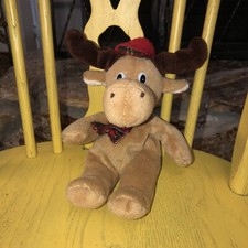 Commonwealth Moose Stuffed Animal Plush With Red Hat And Plaid Scarf 8  