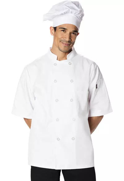NWT DICKIES CLASSIC 10 BUTTON SHORT SLEEVE CHEF COAT WHITE DC49