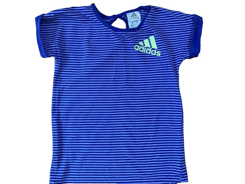 ADIDAS Purple Stripe Short Sleeve Pullover Size 6 Girls Cotton/Spandex Blend