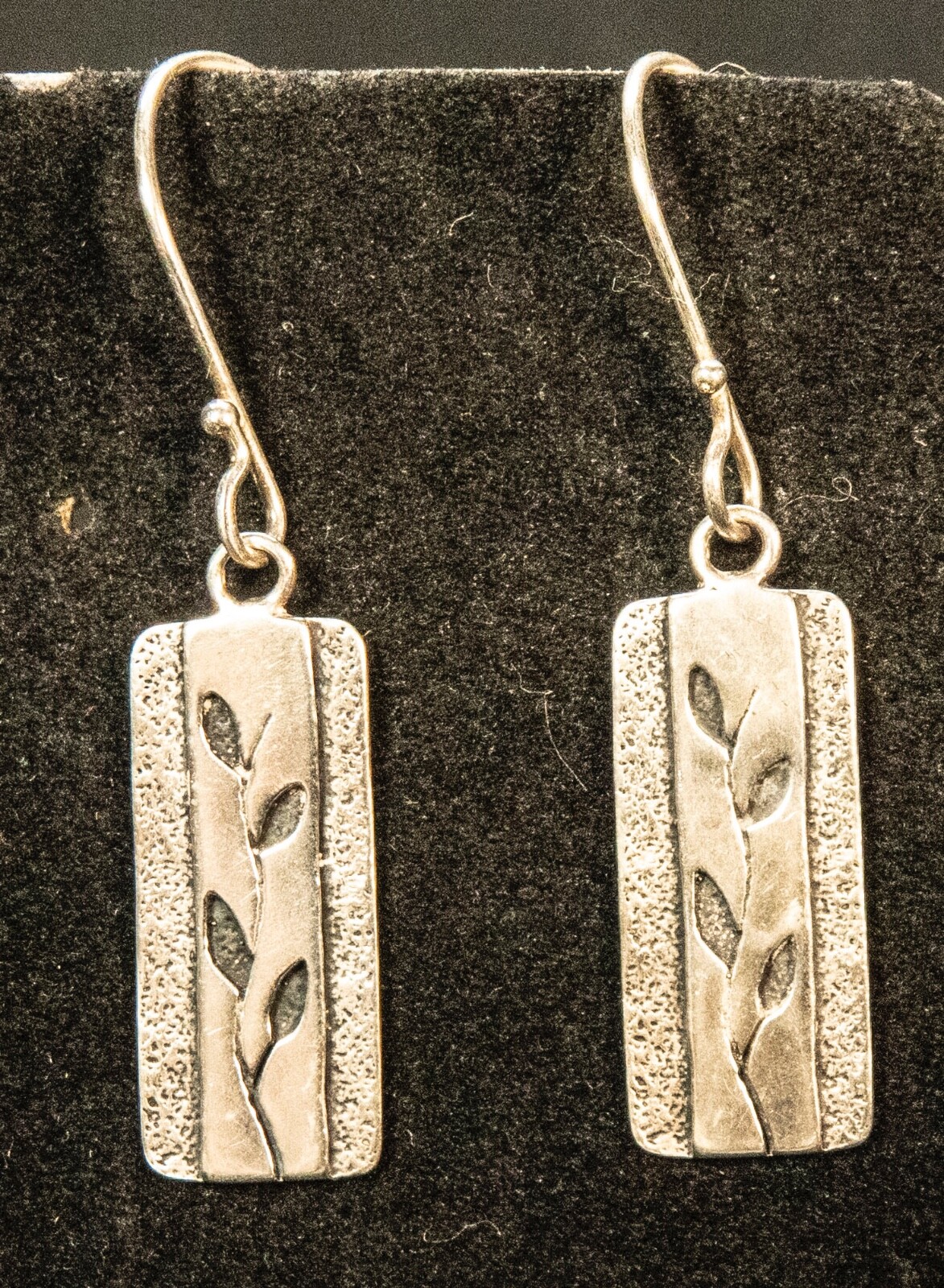 Sterling Silver Dangle Earrings Rectangle with Le… - image 1