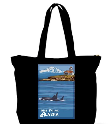 Inside Passage Alaska Travel Poster Tote Bag All Purpose Whale Watching
