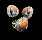 Vintage QT Quoc Sterling Silver Jewelry Set Multi Gemstone Heart Earrings Ring