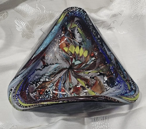 Vintage AVEM Murano Tutti Frutti MCM Art Glass Ashtray Dish Bowl Cobalt Blue