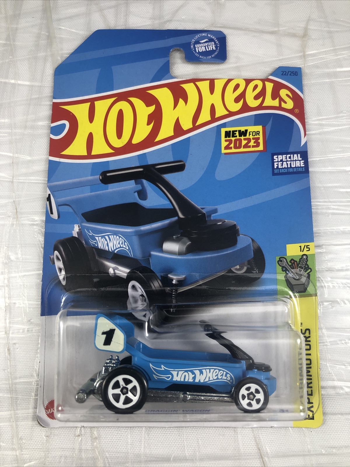 Hot Wheels 2023 Factory Sticker Experimotors Draggin' Wagon Light Blue
