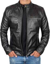 Men's Black Leather Biker Motorcycle Slim Fit Stylish Causal Leather Coat Jacket
