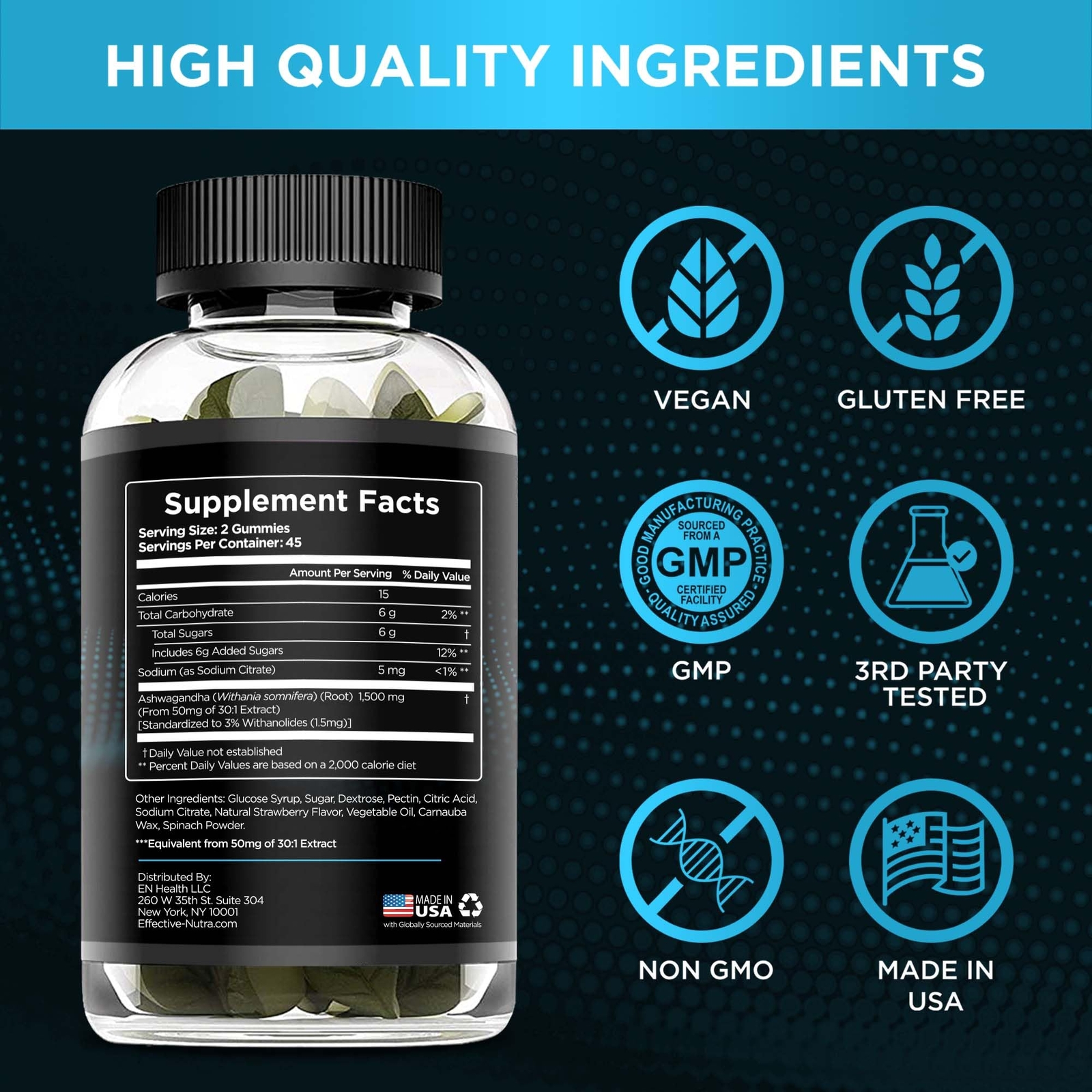 EFFECTIVE NUTRA Ashwagandha Gummies 1500mg | Stress Relief Immune Support Cal...