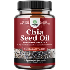 Chia Seed Oil Extract Capsules - Plant Based Omega 3 6 9 Supplement Heart Health