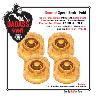 High Quality Gold Knurled Speed Knobs - 1/4 Shaft / 24 Fine-Spline - Set of 4