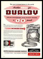 1957 United Engine & Machine Co. San Leandro California Dualoy Pistons Print Ad