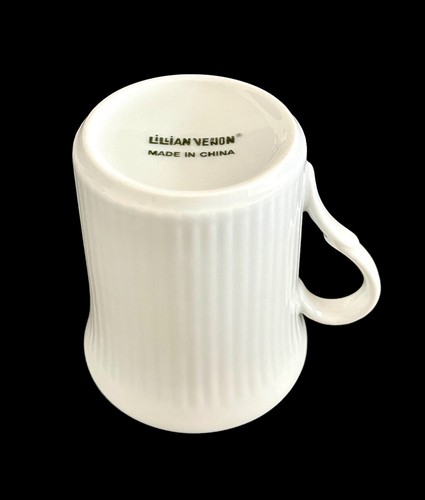 2 Vintage Lillian Vernon White Ribbed Embossed Mugs Set Porcelain Handled Cups - Picture 7 of 8