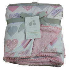 Just Born White Pink Heart Baby Blanket Infant Girls Purple Gray Lovey NWT RARE