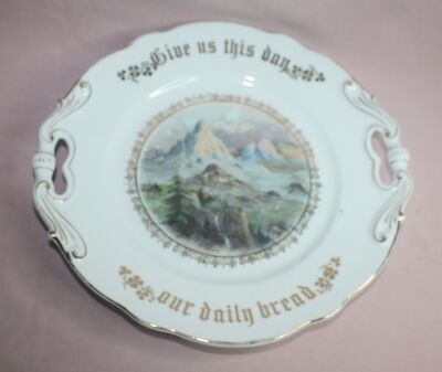 ANTIQUE PLATE GIVE US THE DAY OUR DAILY BREAD 10 3/8 x10 3/4 THREE CROWN BAVARIA