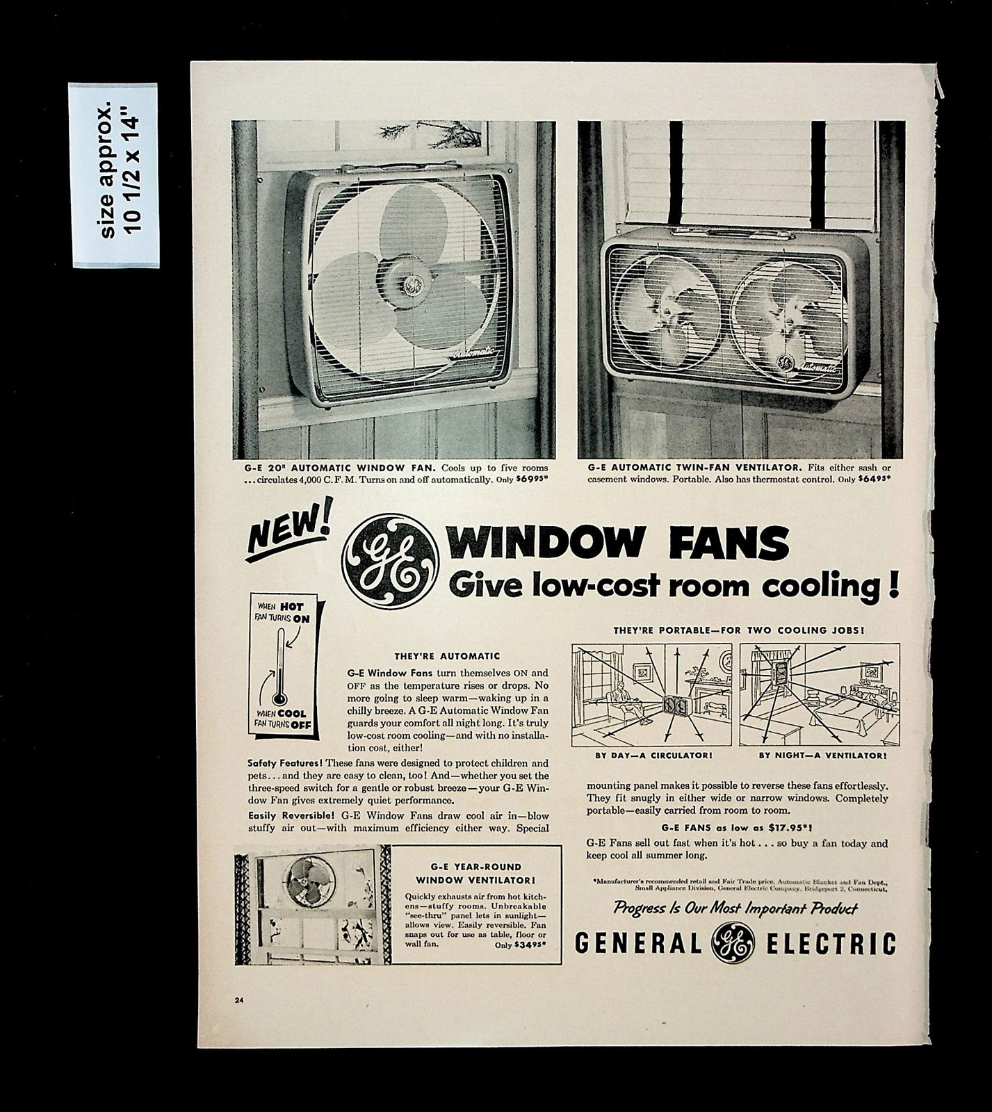 1955 GE General Electric Window Fans Cooling Home Vintage Print Ad