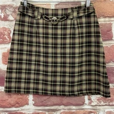 Vintage My Michelle Skirt Womens Juniors 7/8 Plaid Accent Belt Casual Zip Up