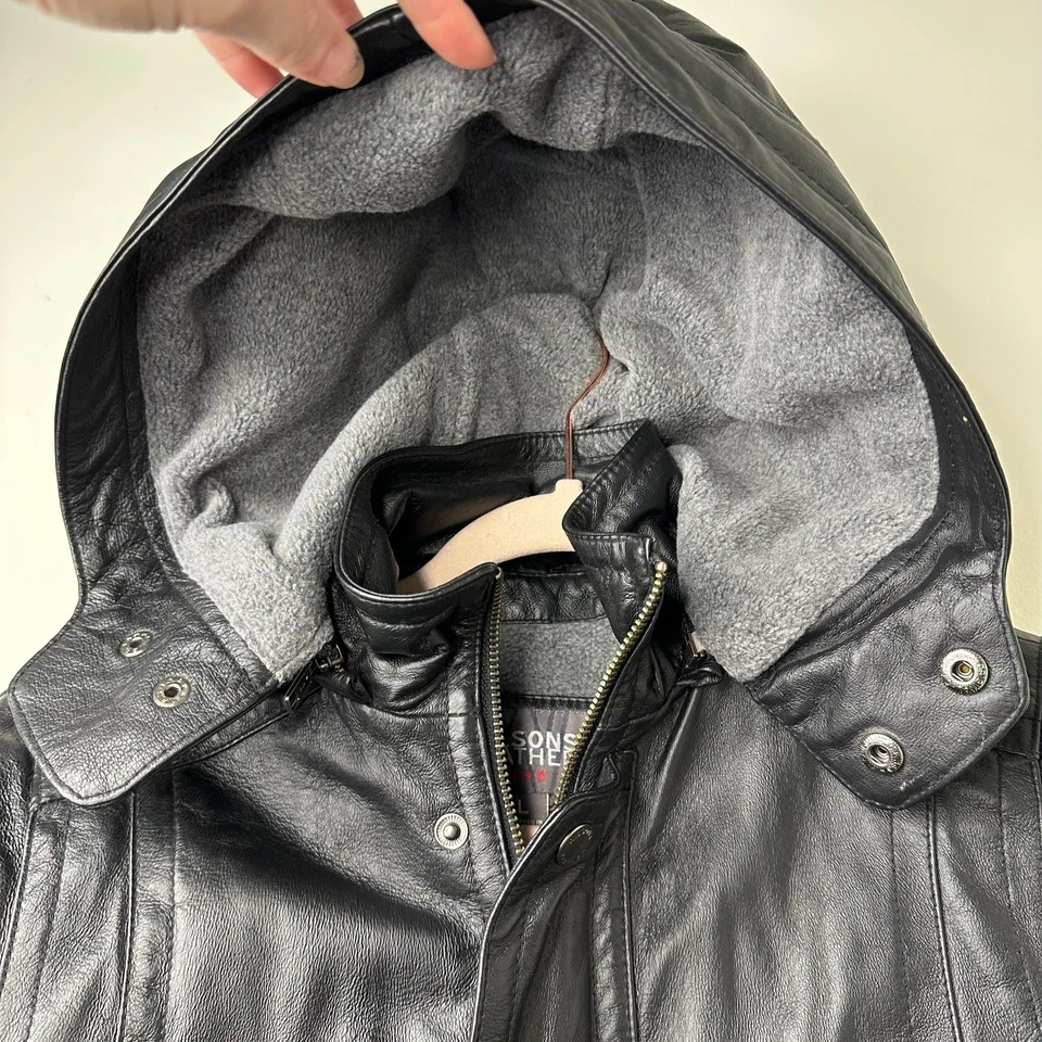 Дети Lg Y2k винтажный Wilsons кожи черный с капюшоном куртки Thinsulate с подкладкой пальто гранж - Изображение 4 из 4