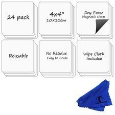 Dry Erase Magnets Set - 24 Pack - 4x4 in Whiteboard Magnetic in, White