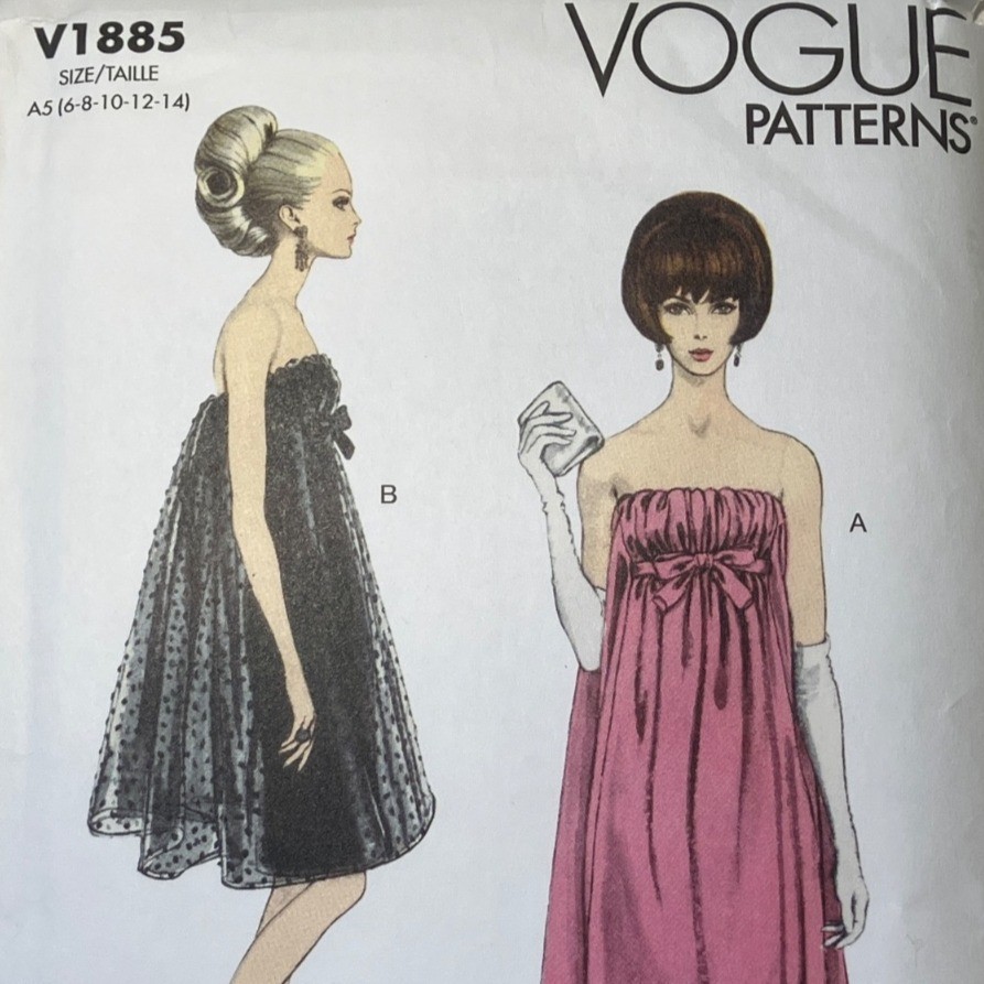 vogue empire waist dress patterns 1960's Simplicity Mini Empire Waist Dress Pattern with Puff or Long Sl –  Backroom Finds
