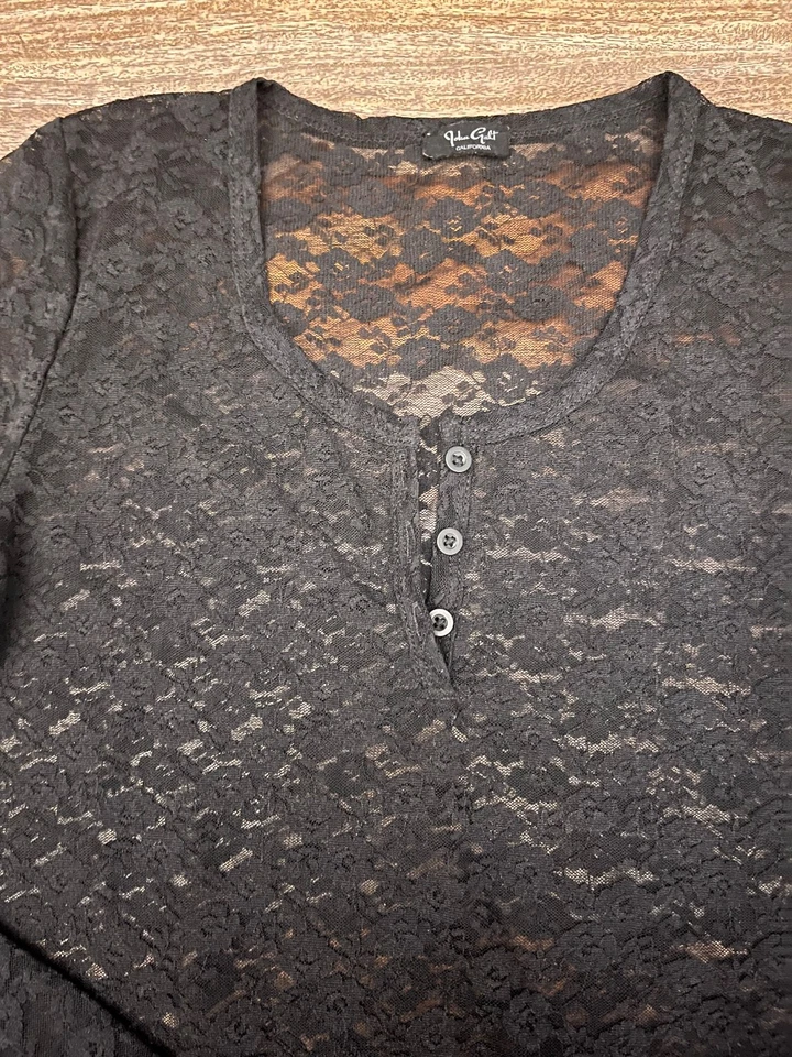 Women’s Brandy Melville Black Lace Henley Top, One Size - Image 2 of 4