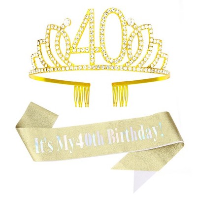 Tiara de cumpleaños con banda y corona para mujer de 40 años