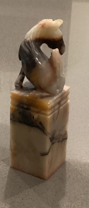 Soapstone Hand Carved Stamp Horse Top Seal Square Base Cream Rust Color 3 1/4 HI