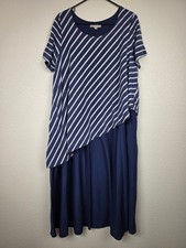 Woman Within Plus Size Navy Blue White Striped Dress 18/20