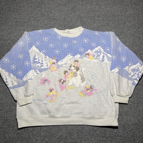 Vintage Spumoni Sweater Womens Medium Winter Snow Christmas Teddy Bear Dog USA - Picture 2 of 11