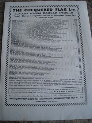 THE CHEQUERED FLAG LTD LONDON'S LEADING SPORTS-CAR SPECIALIS 1958 ADVERT FILE 61