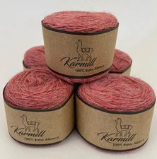 Alpaca Wool Skein 100% Baby Alpaca Yarn Lot- 5  Sport Weight  Melange Rose 2675