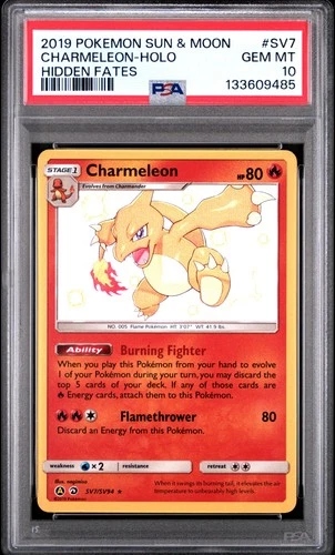 2019 POKEMON SUN & MOON HIDDEN FATES #SV7 CHARMELEON-HOLO PSA 10