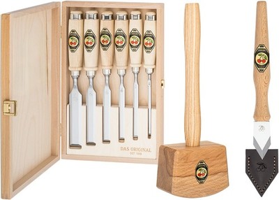 KIRSCHEN WOODWORKER Set 1 - Stechbeitelsatz 6-10-12-16-20-26mm + Holzhammer + AM