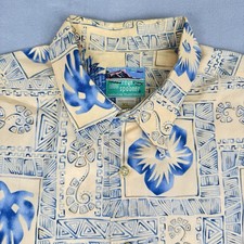 Reyn Spooner Shirt Men's XL Hawaiian Yellow Blue Floral Pineapple Print EUC