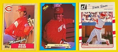 PETE ROSE, Cincinnati Reds 3-card lot, BIG RED MACHINE, All-Time Great!