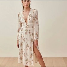 Reformation Lorne Floral Long Sleeve Midi Dress Size 6 Boho Fairy Cottagecore