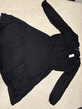 Ann Taylor Dress In Black Size Medium High Neck Ruffle MIDI