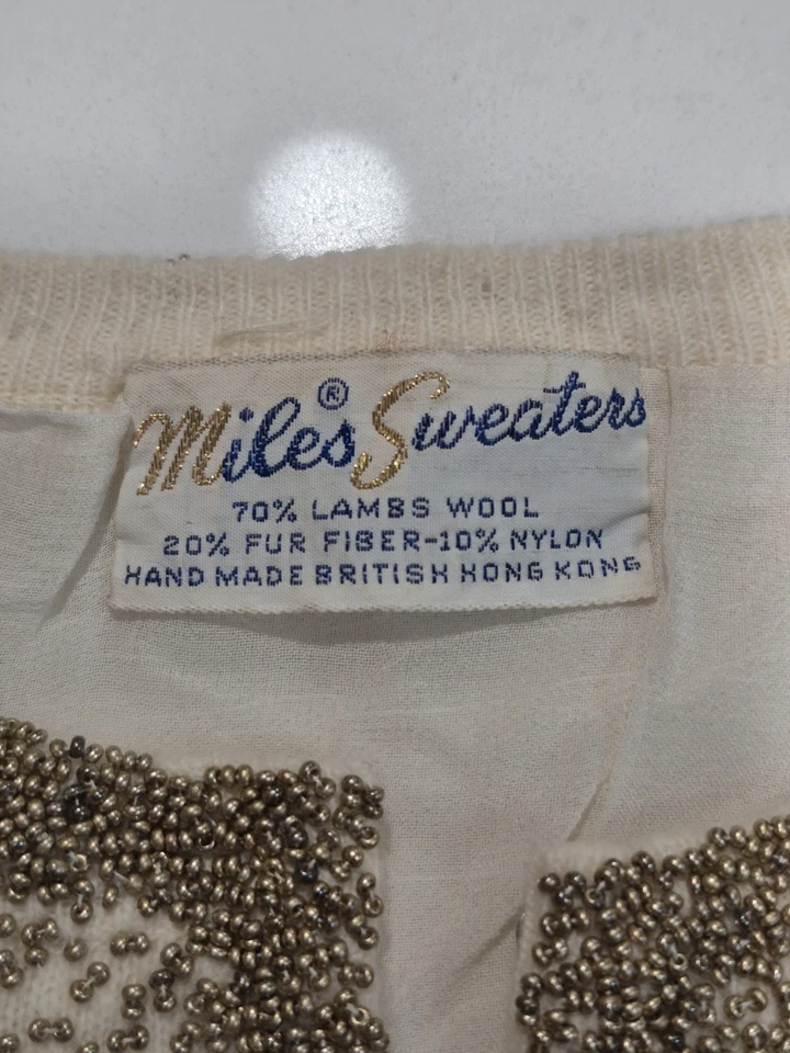 Cardigã de casamento vintage Miles suéteres frisados à mão marfim lã de cordeiro formal raro  - Imagem 2 de 4