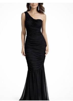 CAMEO USA Black One Shoulder Ruched Maxi Dress Bodycon Evening Formal Medium NWT
