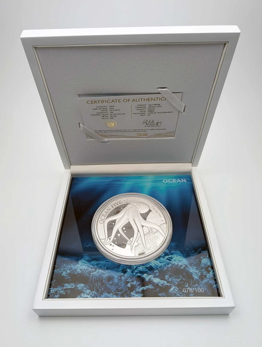 1 Kilo Silber Münze Ocean Five 2023 PP - Oktopus - Auflage: 100!