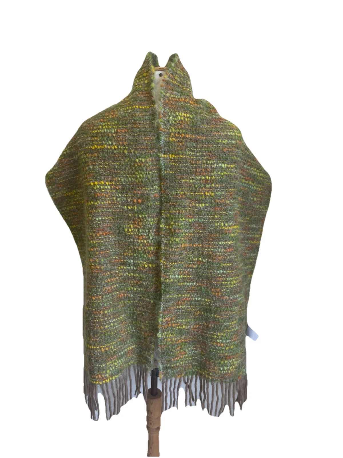 Y# Handmade Wool Mohair Shawl Poncho Fringed Oeko-Tex Made in Spain One Size
