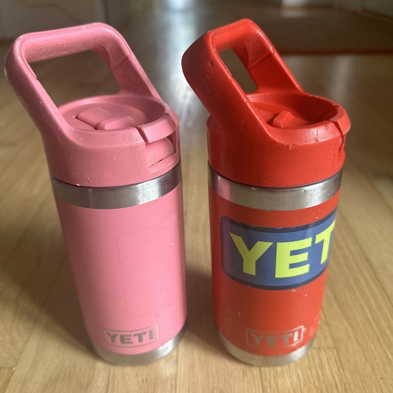 Used Condition Yeti  Rambler Jr Pink & Red  12 Oz Kids Water Bottle No Straws