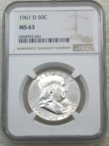 1961-D Franklin Half Dollar NGC MS63 95% FBL Bright & Frosty Luster PQ #B235G