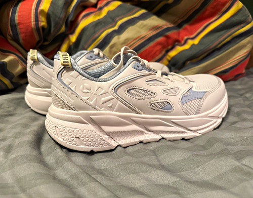HOKA ONE ONE Clifton U Clifton L Woman’s White/Blue Low Top Mesh Lace-Up Sneaker