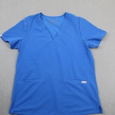 FIGS Scrub Top Womens Medium Blue Technical Collection V-Neck Two Pocket Stretch