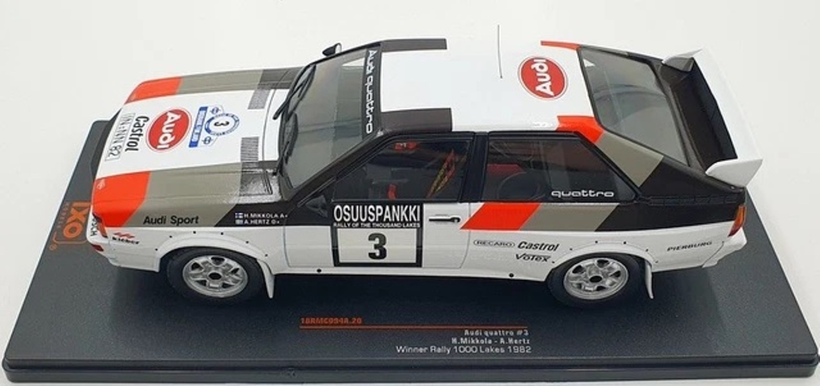 Audi Quattro IXO 1:18 réplique fidèle rallye 1982 victoire Mikkola en métal