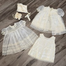 Vintage Christening Outfit - Slip, Dress, Coat, Hat  Booties - Ivory