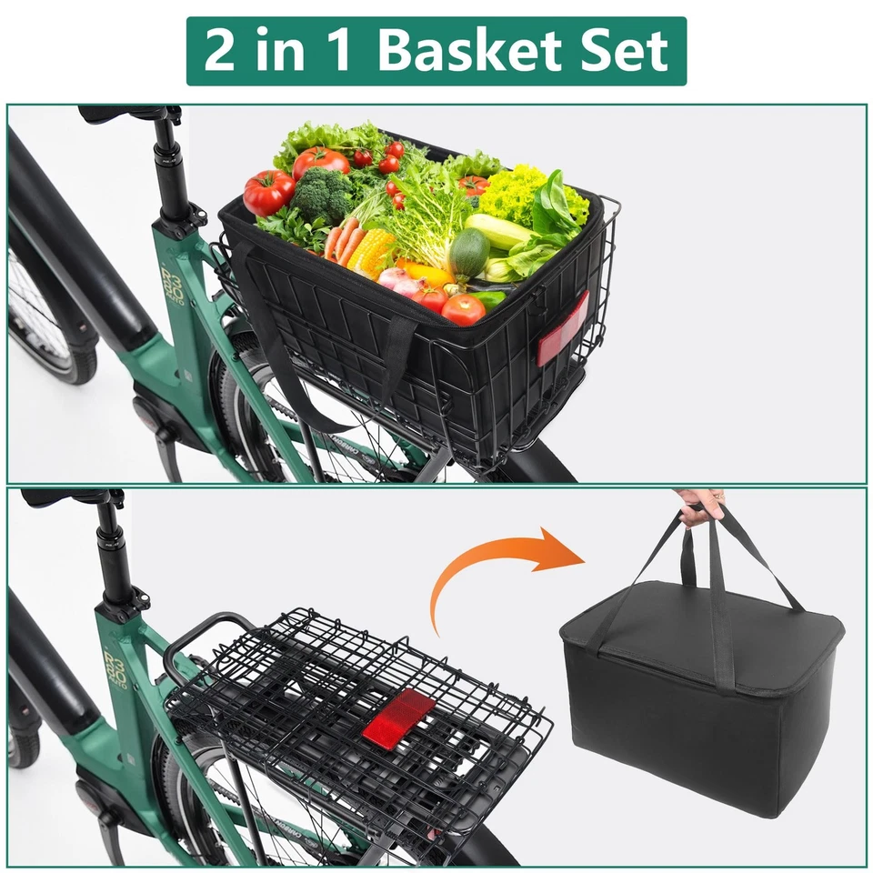 Folding Bike Basket Rear Rack with PU Waterproof Liner Bag and Net Cover Bicycle - Image 2 of 4