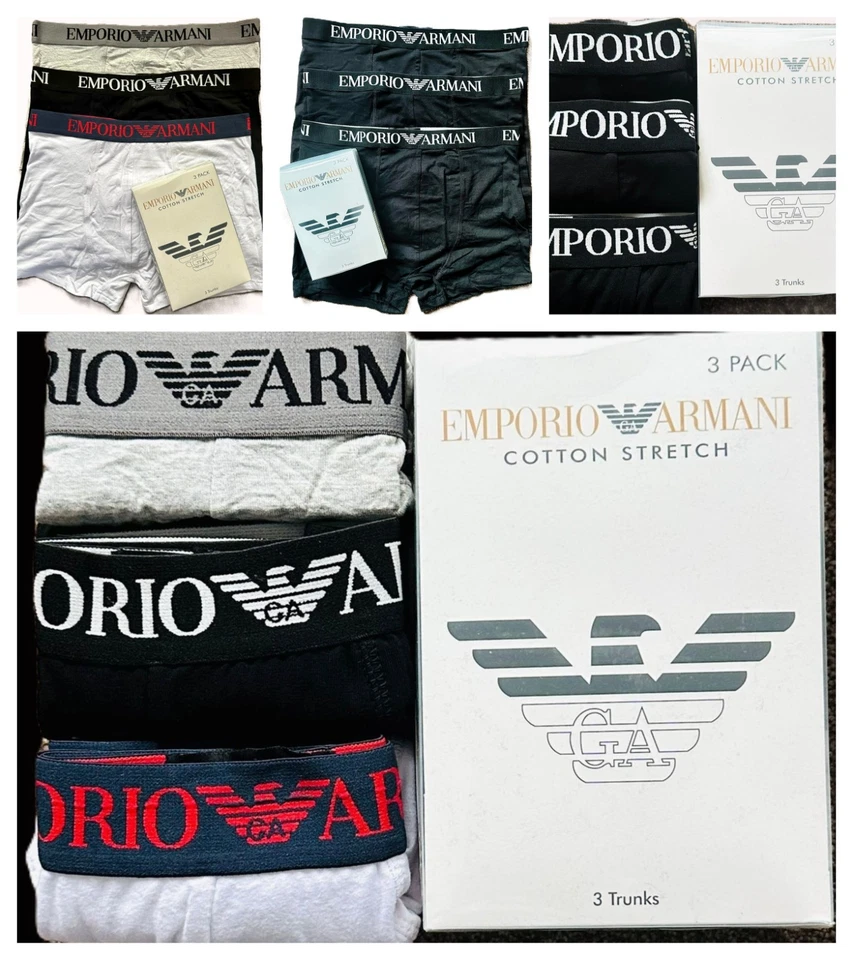 Emporio Armani Men’s 3Pack Classic Boxer Trunks Underwear Premium Cotton Stretch