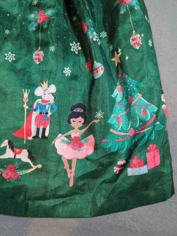 Bonnie Jean Green Nutcracker-Themed Holiday Dress Gold Bow Lined Size 14 - Image 4 of 4