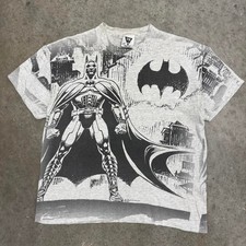 Vintage 90s Batman T-shirt Dc Comics All Over Print Gray Mens Large