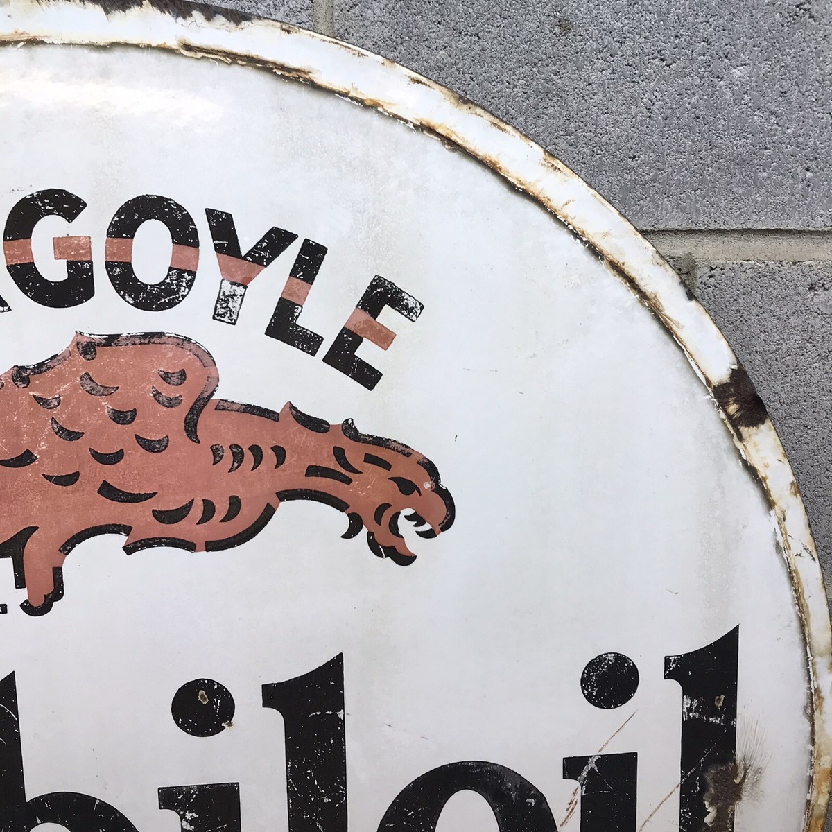 MOBILOIL看板 Vintage Mobiloil Gargoyle ￼Porcelain 30” Double sided Sign