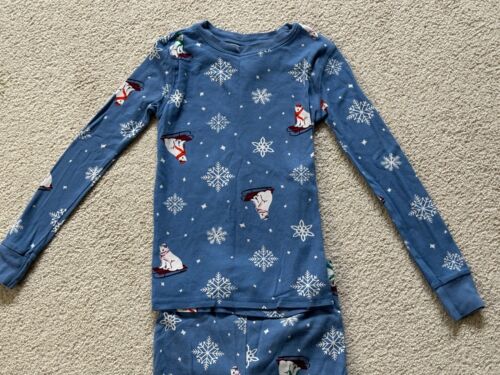 Old Navy Kids Unisex Pajamas Blue Sledding Polar Bear Snowflakes Size Large 10 - Picture 2 of 2